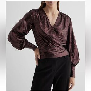 Express Women's Metallic V-Neck Balloon Sleeve Faux Wrap Top Size XS - NWT $68